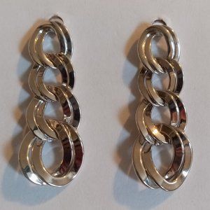 Monet Chain Link Dangle Earrings Silver Tone